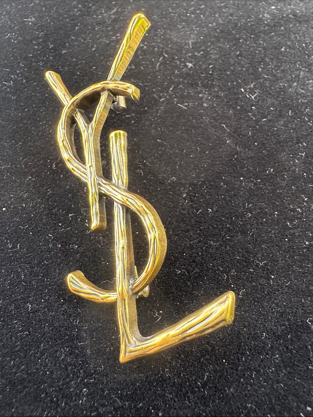 Yves Saint Laurent Gold Tone Interlocking YSL Logo Brooch